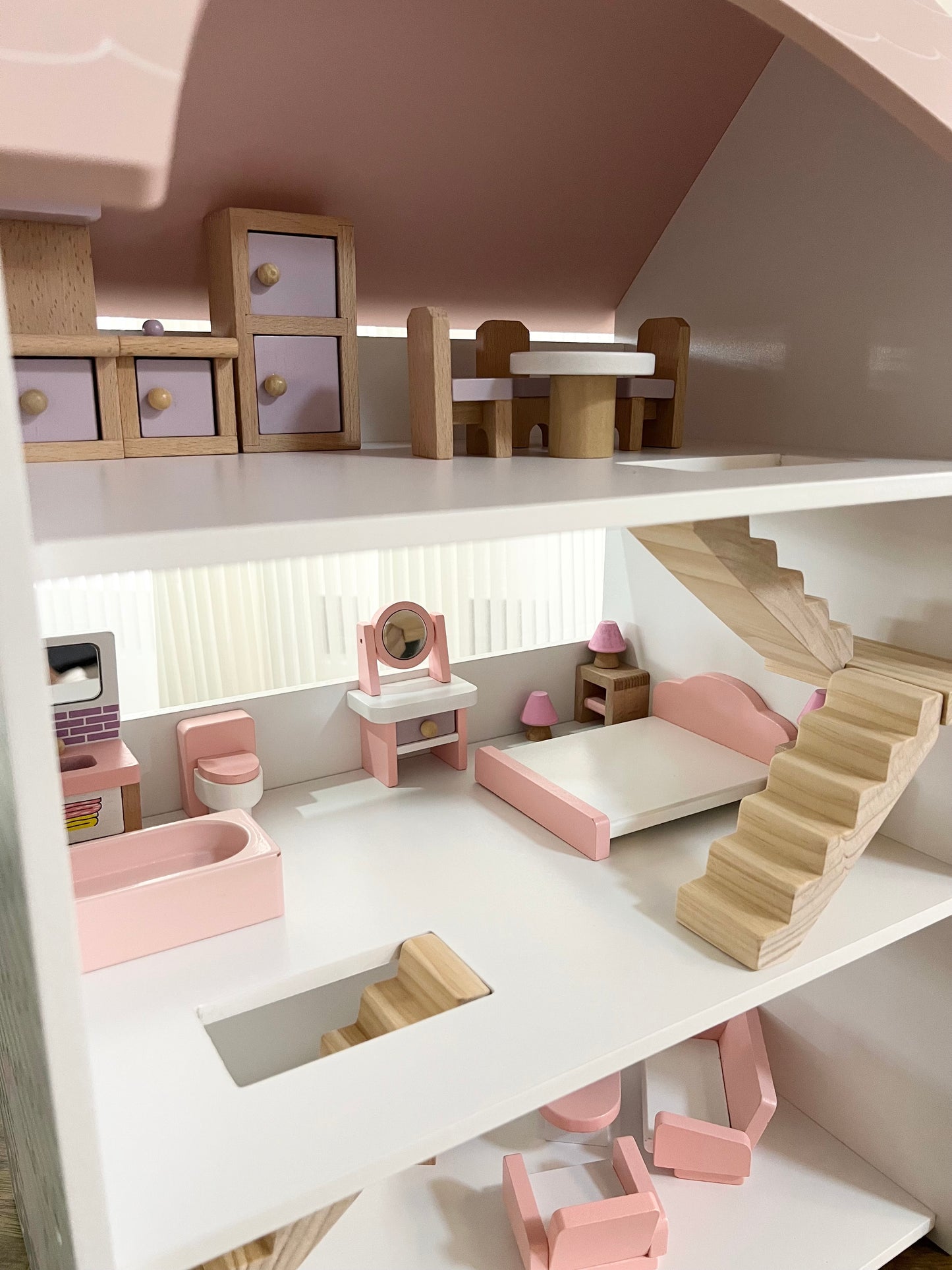 PINK WOODEN DOLL HOUSE
