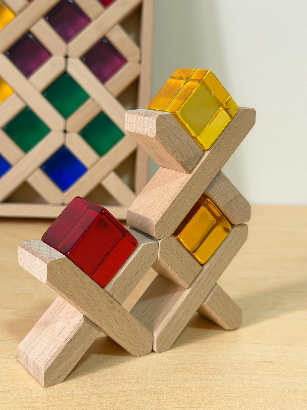 Wooden Lattice Blocks + Lucite Cubes