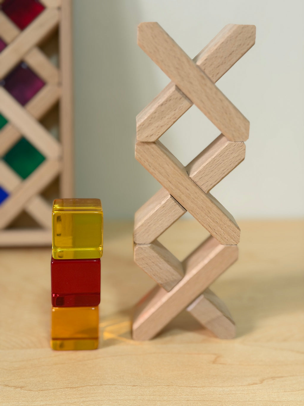 Wooden Lattice Blocks + Lucite Cubes