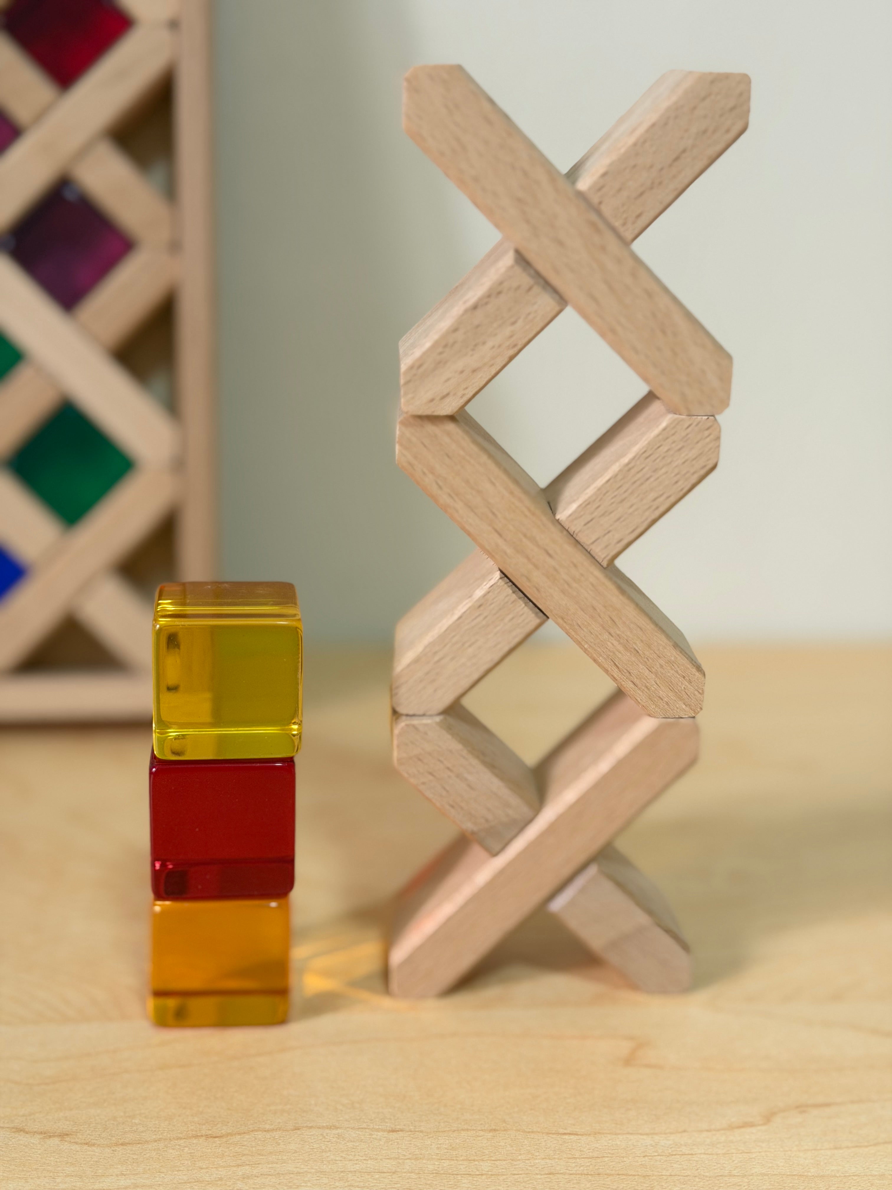 Wooden Lattice Blocks + Lucite Cubes