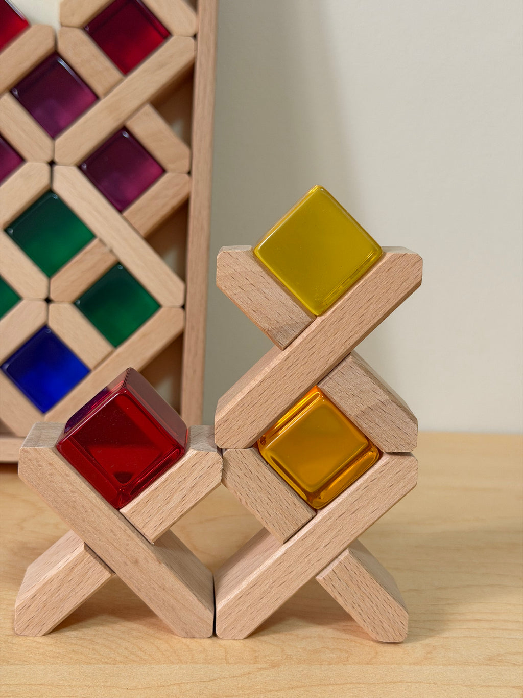 Wooden Lattice Blocks + Lucite Cubes