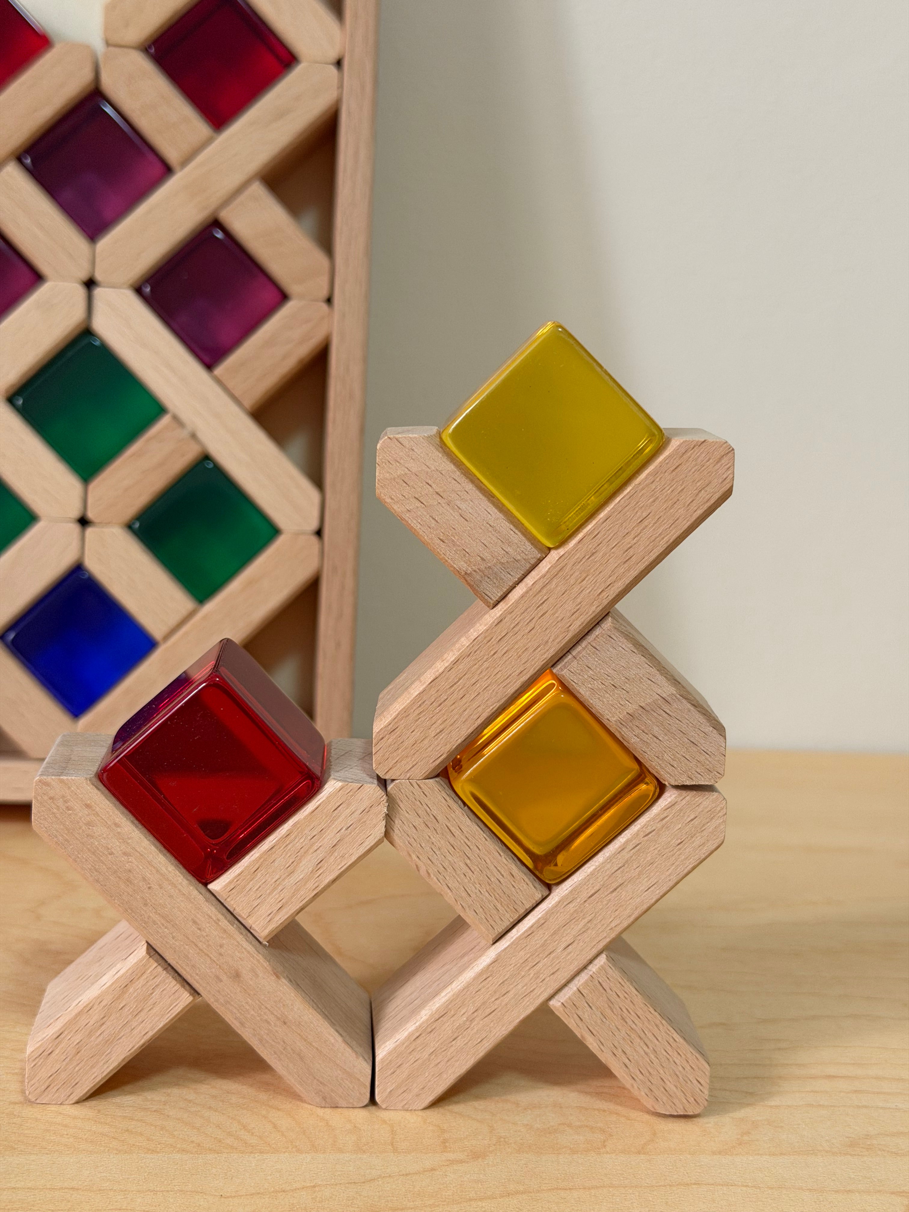 Wooden Lattice Blocks + Lucite Cubes