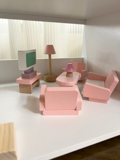 PINK WOODEN DOLL HOUSE