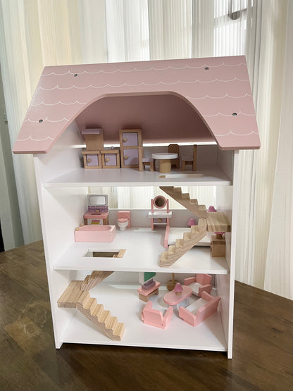 PINK WOODEN DOLL HOUSE
