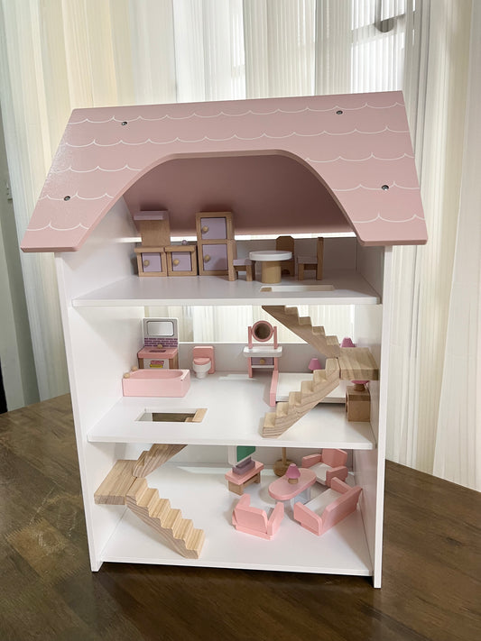 PINK WOODEN DOLL HOUSE