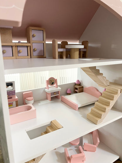 PINK WOODEN DOLL HOUSE